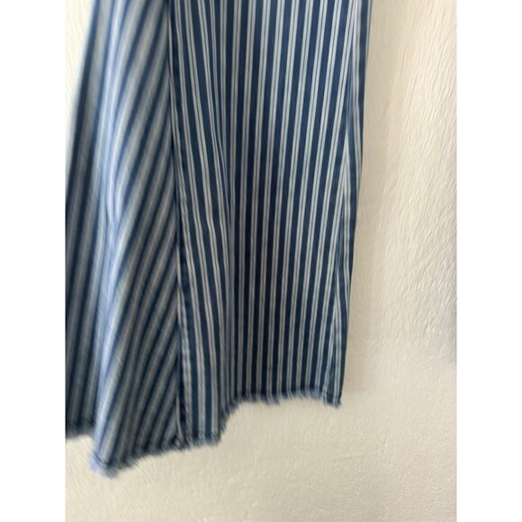 Wisteria Lane Blue & White Striped Jeans Bell Bottoms Stretch Sz Med Raw Hem - Picture 4 of 11